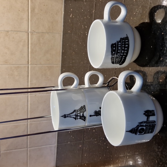 NWOT Set of 4 porcelain coffee cups with stand - Picture 4 of 6